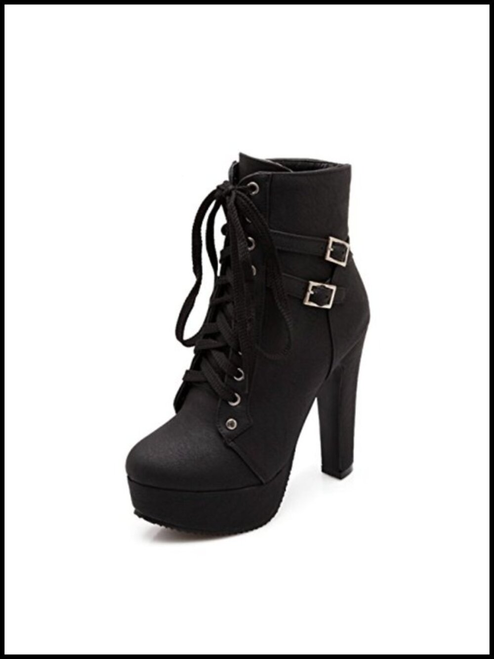 Faux Leather Block Heel Ankle Boots Studded Punk Boots
